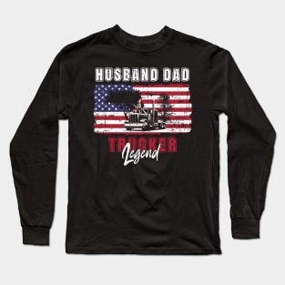 18 wheeler truck USA flag vintage, Husband Dad Trucker Legend Long Sleeve T-Shirt